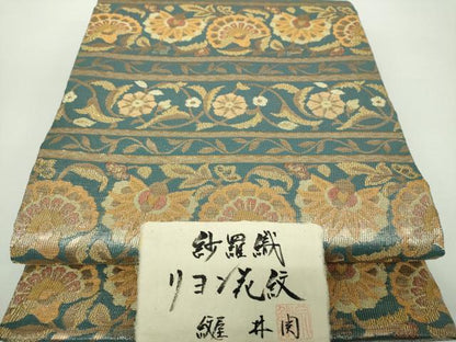 平和屋着物●紋屋井関　御寮織　六通柄袋帯　紗羅織　リヨン花紋　金糸　証紙付き　正絹　逸品　DABD1746ps