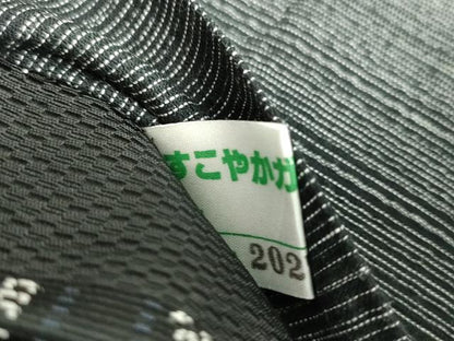 平和屋着物●本場筑前博多織 両面 六通柄袋帯 紋平縞グラデーション 黒地 協和織工場 博多金ラベル 証紙付 正絹 逸品 未使用 DABD1753ps