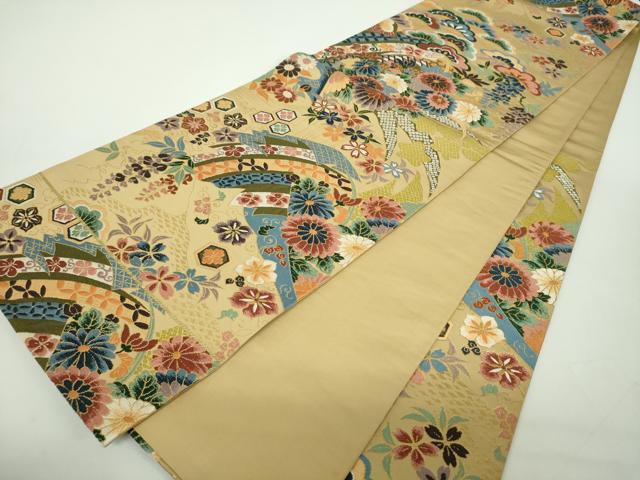 平和屋着物●西陣　白綾苑大庭　六通柄袋帯　唐織　雪芝吉祥花文　金糸　証紙付き　正絹　逸品　DABD1756ps