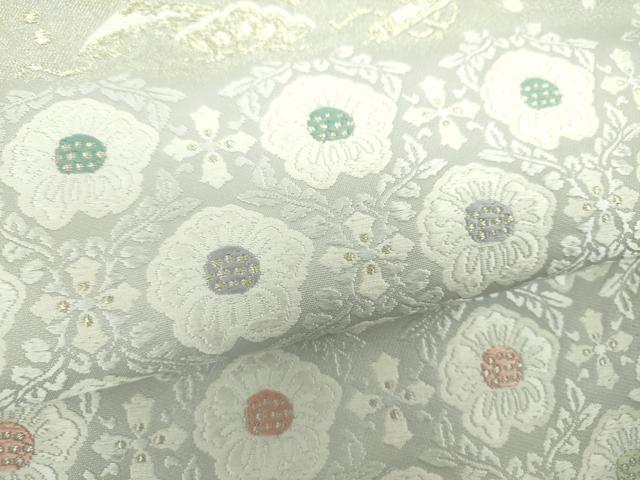 平和屋着物●有職彩絵師　林美木子　両面　六通柄袋帯　唐織　花宝　浜梨に有職宝尽し文　金銀糸　反端付き　正絹　逸品　DABD1758ps