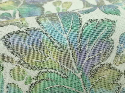 平和屋着物●世界的友禅作家　千地泰弘　両面　六通柄袋帯　輪奈織　献上葡萄唐草文　銀糸　正絹　逸品　未使用　DABD1759ps
