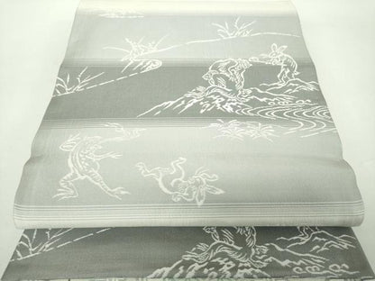 平和屋着物●両面　全通柄袋帯　鳥獣戯画　七宝花文　金銀糸　正絹　逸品　DABD1760ps