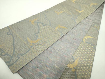 平和屋着物●染色作家　斉藤三才　両面　六通柄袋帯　三才鳥　雪輪重ね　金糸　正絹　逸品　未使用　DABD1761ps