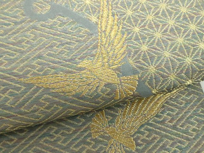 平和屋着物●染色作家　斉藤三才　両面　六通柄袋帯　三才鳥　雪輪重ね　金糸　正絹　逸品　未使用　DABD1761ps