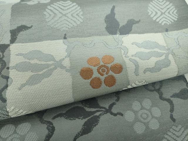 平和屋着物●西陣　河瀬満織物謹製　六通柄袋帯　唐織　市松取笹鶴　証紙付き　正絹　逸品　DABD1762ps