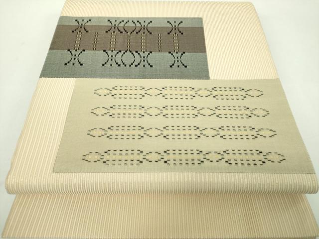 平和屋着物●太鼓柄袋帯　花織　切嵌　横段文　金糸　正絹　逸品　DABD1766ps 平和屋着物○太鼓柄袋帯 花織 切嵌 横段文 金糸 正絹 逸品