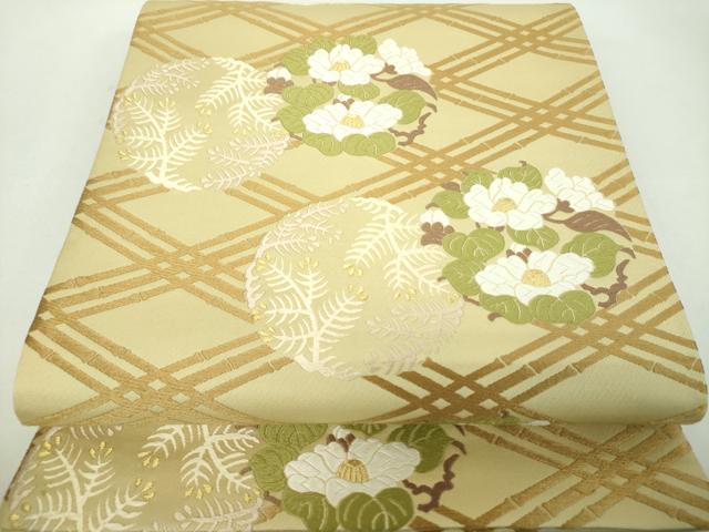 平和屋着物●六通柄袋帯　唐織　花松丸文　金糸　正絹　逸品　DABD1770ps