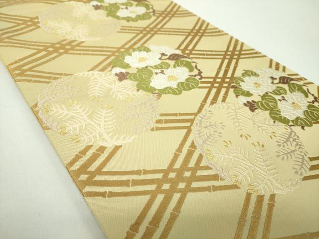 平和屋着物●六通柄袋帯　唐織　花松丸文　金糸　正絹　逸品　DABD1770ps