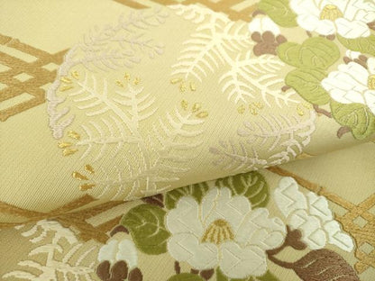 平和屋着物●六通柄袋帯　唐織　花松丸文　金糸　正絹　逸品　DABD1770ps