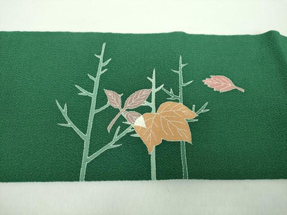 平和屋着物●本加賀友禅作家　芦原晋　九寸名古屋帯　木立　舞葉文　鬼しぼ縮緬　証紙付き　正絹　逸品　DABD1776ps
