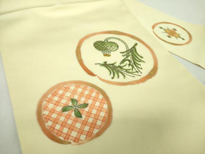 平和屋着物●銀座　志ま亀　塩瀬　九寸名古屋帯　手描き　花丸文　金彩　たとう紙付き　正絹　逸品　DABD1777ps