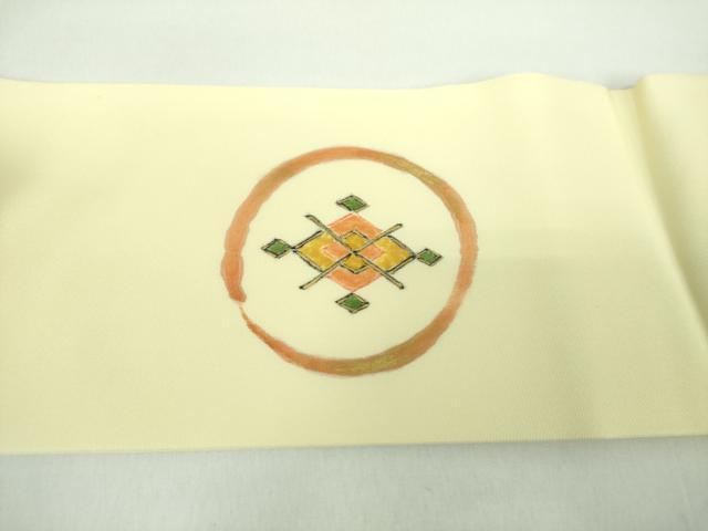 平和屋着物●銀座　志ま亀　塩瀬　九寸名古屋帯　手描き　花丸文　金彩　たとう紙付き　正絹　逸品　DABD1777ps