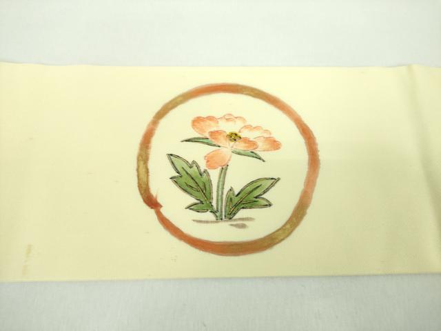 平和屋着物●銀座　志ま亀　塩瀬　九寸名古屋帯　手描き　花丸文　金彩　たとう紙付き　正絹　逸品　DABD1777ps