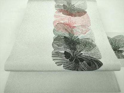 平和屋着物●九寸名古屋帯　作家物　型染　舞花文　鬼しぼ縮緬　正絹　逸品　未使用　DABD1778ps