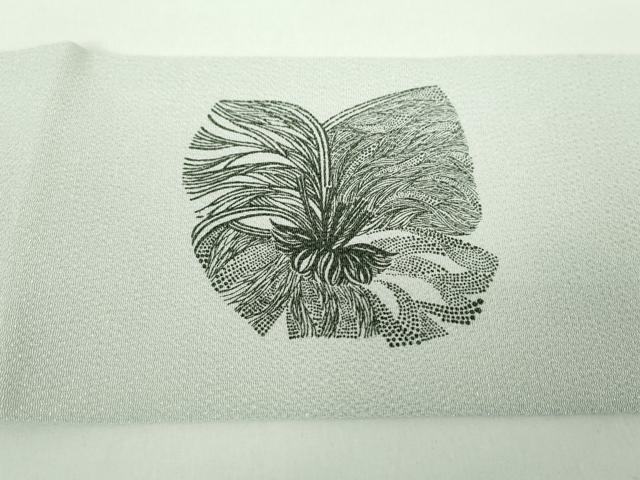 平和屋着物●九寸名古屋帯　作家物　型染　舞花文　鬼しぼ縮緬　正絹　逸品　未使用　DABD1778ps 平和屋着物○九寸名古屋帯 作家物 型染 舞花文 鬼しぼ縮緬 正絹 逸品