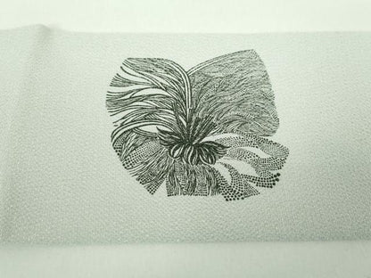 平和屋着物●九寸名古屋帯　作家物　型染　舞花文　鬼しぼ縮緬　正絹　逸品　未使用　DABD1778ps