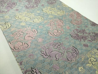 平和屋着物●九寸開き名古屋帯　唐織　花兎　金糸　正絹　逸品　DABD1783ps