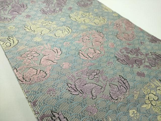 平和屋着物●九寸開き名古屋帯　唐織　花兎　金糸　正絹　逸品　DABD1783ps