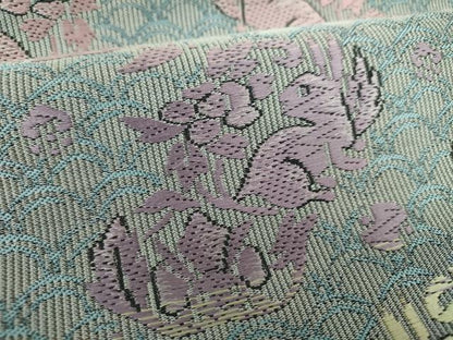 平和屋着物●九寸開き名古屋帯　唐織　花兎　金糸　正絹　逸品　DABD1783ps