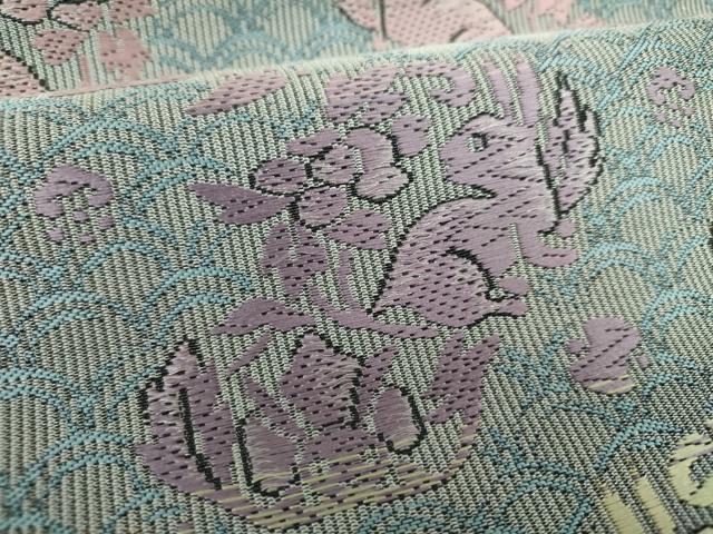 平和屋着物●九寸開き名古屋帯　唐織　花兎　金糸　正絹　逸品　DABD1783ps