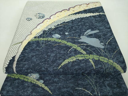 平和屋着物●六通柄袋帯　唐織　鹿の子雪芝跳兎　金銀糸　正絹　逸品　DABD1785ps
