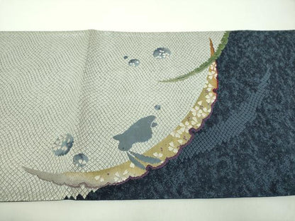 平和屋着物●六通柄袋帯　唐織　鹿の子雪芝跳兎　金銀糸　正絹　逸品　DABD1785ps