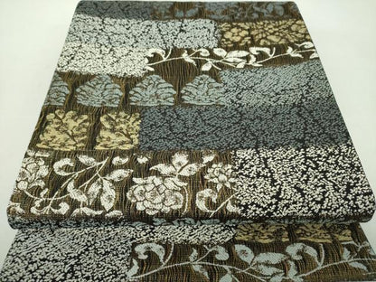 平和屋着物●六通柄袋帯　櫛織り　本泥染　名物裂花文　花兎　金糸　正絹　逸品　DABD1789ps