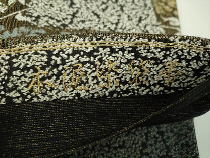 平和屋着物●六通柄袋帯　櫛織り　本泥染　名物裂花文　花兎　金糸　正絹　逸品　DABD1789ps