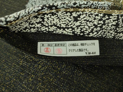 平和屋着物●六通柄袋帯　櫛織り　本泥染　名物裂花文　花兎　金糸　正絹　逸品　DABD1789ps