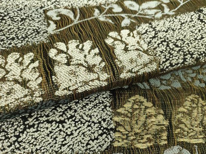 平和屋着物●六通柄袋帯　櫛織り　本泥染　名物裂花文　花兎　金糸　正絹　逸品　DABD1789ps