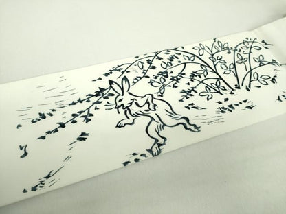 平和屋着物●九寸名古屋帯　手描き　鳥獣戯画　逸品　DABD1791ps