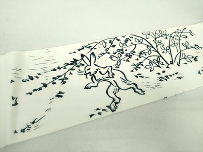 平和屋着物●九寸名古屋帯　手描き　鳥獣戯画　逸品　DABD1791ps