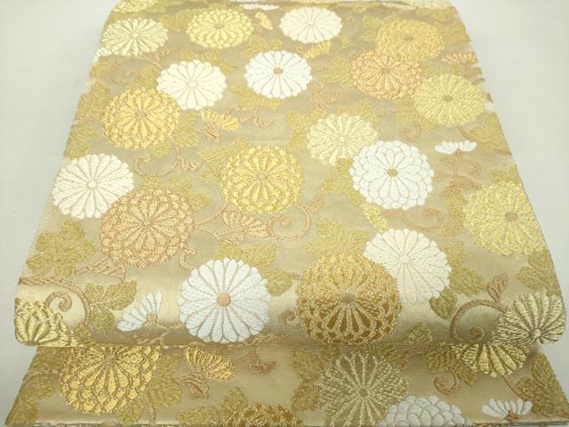 平和屋着物▼六通柄袋帯　三宝　太閤菊　黄金箔　正絹　逸品　DABD1792ps