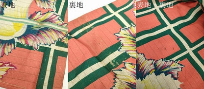 平和屋着物＊夏物　アンティーク　大正ロマン　九寸名古屋帯　絽縮緬　刺繍　大輪の花　正絹　逸品　DABD1795ps