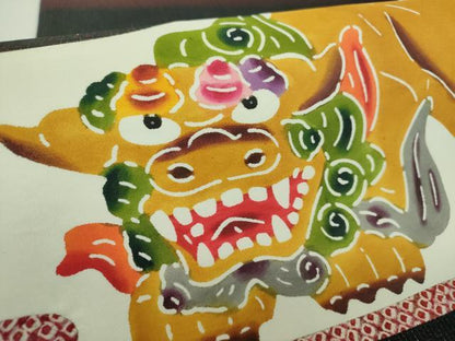 平和屋着物●太鼓柄袋帯　絞り　切嵌　紅型　シーサー　ラメ糸　正絹　逸品　DABD1802ps