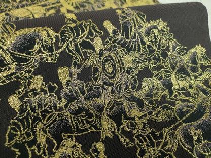 平和屋着物●全通柄袋帯　洛中洛外図　黒地　金糸　正絹　逸品　DABD1803ps