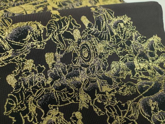 平和屋着物●全通柄袋帯　洛中洛外図　黒地　金糸　正絹　逸品　DABD1803ps