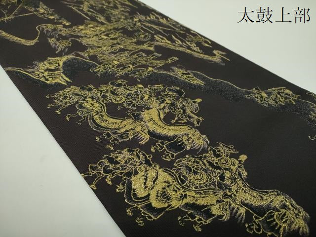 平和屋着物●全通柄袋帯　洛中洛外図　黒地　金糸　正絹　逸品　DABD1803ps