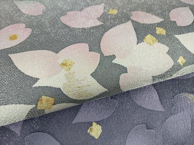 平和屋着物●ファッションデザイナー　HIROKO KOSHINO　コシノヒロコ　太鼓柄袋帯　舞花文　黒地　金彩　銀通し地　正絹　逸品　DABD1806ps