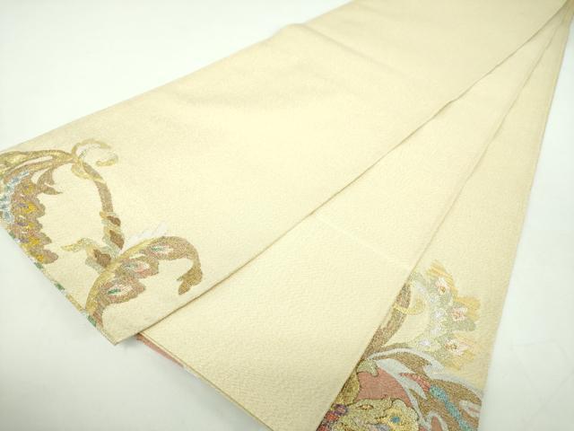 平和屋着物●綴れ　太鼓柄袋帯　更紗花文　金銀糸　正絹　逸品　未使用　DABD1807ps
