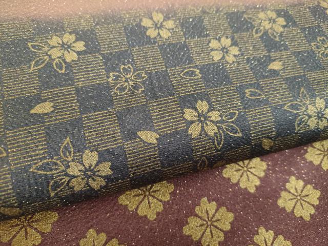 平和屋着物●全通柄袋帯　市松花文　金彩　金通し地　正絹　逸品　未使用　DABD1810ps