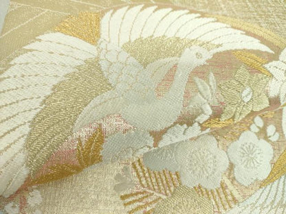 平和屋着物●西陣　織楽浅野謹製　太鼓柄袋帯　唐織　吉祥飛鶴花文　金糸　正絹　逸品　DABD1822ps