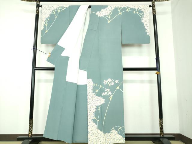 平和屋着物●本加賀友禅作家　由水煌人　訪問着　枝花文　正絹　逸品　DABD1828ps