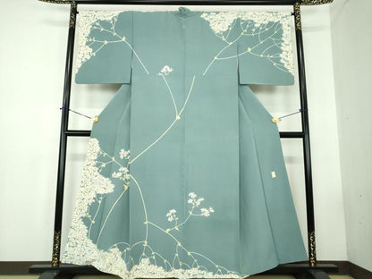 平和屋着物●本加賀友禅作家　由水煌人　訪問着　枝花文　正絹　逸品　DABD1828ps