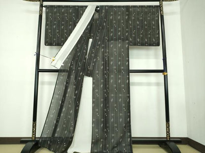 平和屋着物＊夏物　本場琉球絣　夏琉球　トゥイグヮー　黒地　野原広光作　証紙付き　正絹　逸品　DABD1829ps