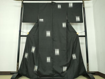 平和屋着物●十日町　名門青柳謹製　櫛引織　訪問着　黒地　正絹　逸品　DABD1832ps