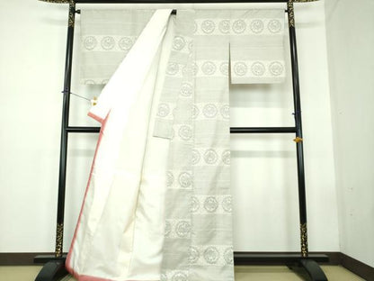 平和屋着物●本場大島紬　白大島　9マルキ　横段鳳凰花丸文　正絹　逸品　DABD1833ps
