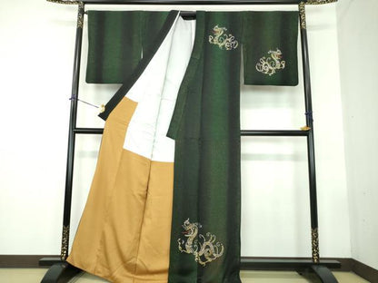 平和屋着物●訪問着　ラインストーン　スパンコール　飛龍　黒地　ラメ糸　正絹　逸品　DABD1835ps