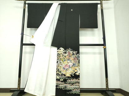 平和屋着物●本加賀友禅作家　木村喜博　黒留袖　飾花鳥文　正絹　逸品　DABD1842ps