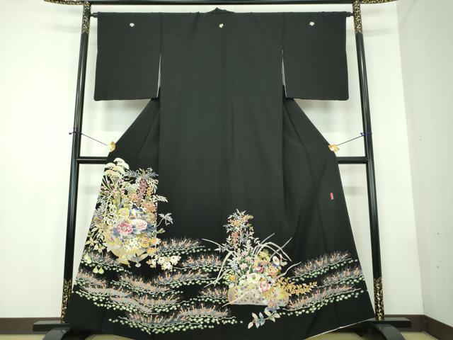平和屋着物●本加賀友禅作家　木村喜博　黒留袖　飾花鳥文　正絹　逸品　DABD1842ps